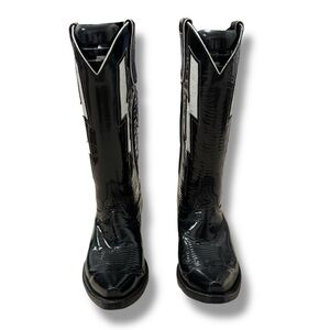 Allen’s Boots Athen Glossy Black White Pointed Toe Western Boots Women’s Size 10